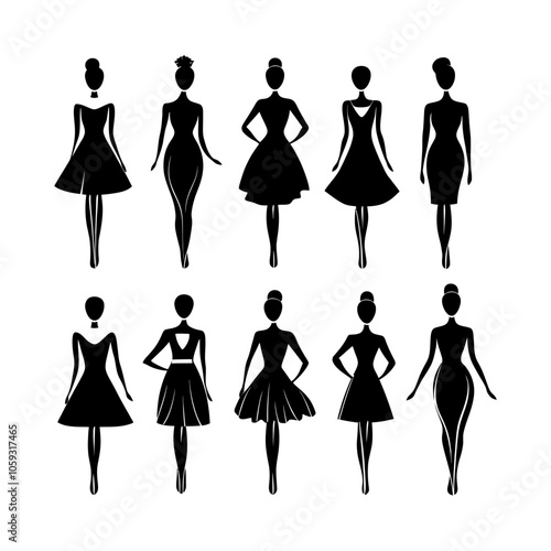 Fashion designer clipart of Black silhouette set