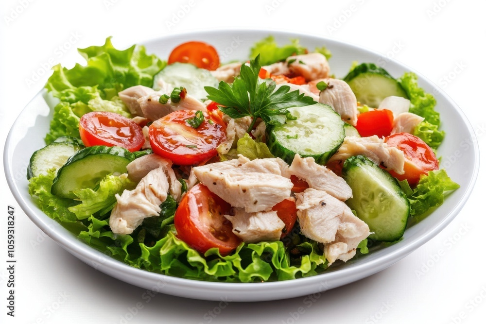 Salad of fresh vegetables with chicken meat. Healthy lunch menu Salad of fresh vegetables with chicken meat. Healthy lunch menu