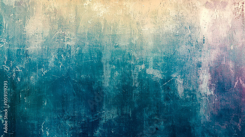 Abstract painting with teal to white gradient, textured like misty waves. photo