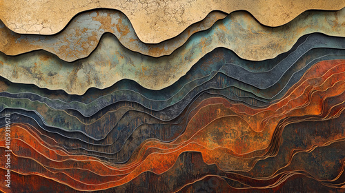 Layered waves in earthy tones, like sedimentary rock, evoke geological depth and movement. photo