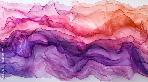 Translucent pink, purple, lavender waves on light background create motion and depth.