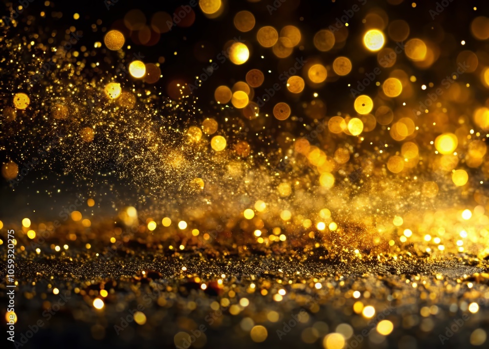 Elegant Macro Photography of Golden Particle Dust on Black Background for Stunning Visuals and Artistic Effects Elegant Macro Photography of Golden Particle Dust on Black Background for Stunning Visuals and Artistic Effects