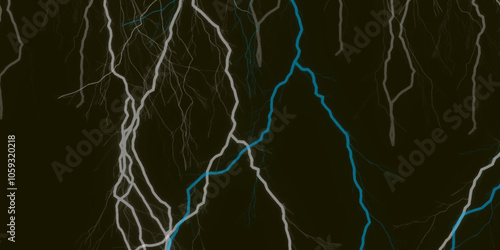 Lightning bolt. thunder lighting on black sky. 3d illustration, lightning, storm, thunder set. Frame of lightnings on black background 8k. black marble background.