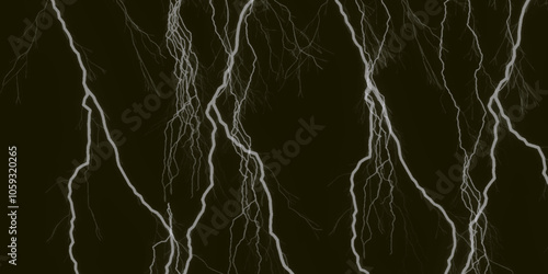 Lightning bolt. thunder lighting on black sky. 3d illustration, lightning, storm, thunder set. Frame of lightnings on black background 8k. black marble background.