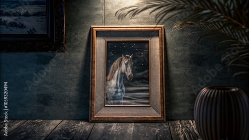 Elegant Minimalist Horse Design in Night Photography Style for Timeless Artworks and Decor photo