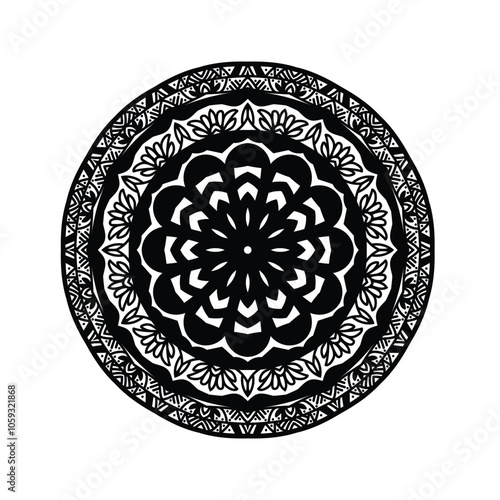 Gorgeous floral mandala motif, henna design, black floral mandala.