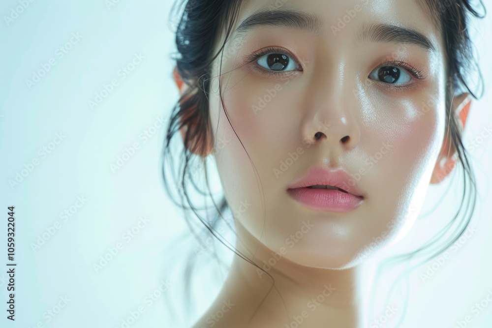 Beautiful Asian woman with clean fresh skin on white background. Beautiful Asian woman with clean fresh skin on white background.