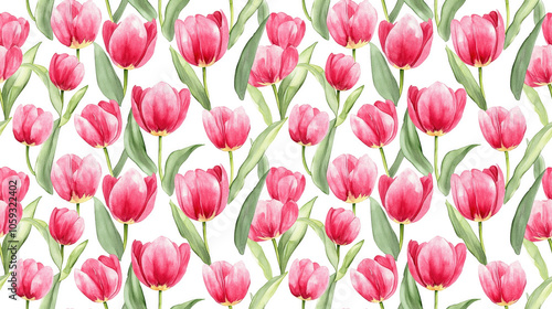 Seamless watercolor pattern featuring hand drawn bright pink tulips ideal for wedding invitations cards and celebratory gifts