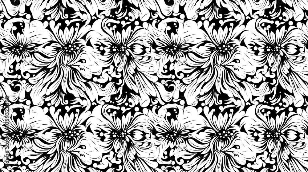 Fototapeta premium Abstract black and white seamless pattern creating a modern textile design versatile for wallpapers and fabric applications