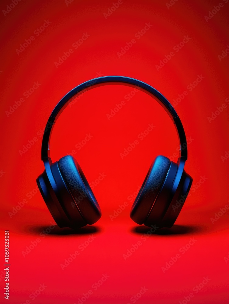 Blue and black over-ear headphones with a boom mic on each earpiece. Blue and black over-ear headphones with a boom mic on each earpiece.