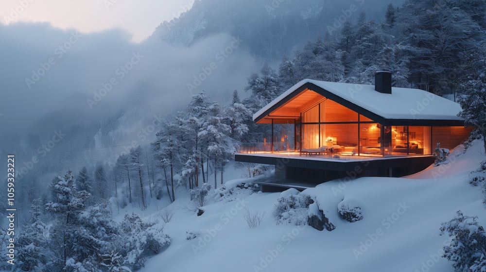 Warm Cabin in Secluded Mountain Snowfall Warm Cabin in Secluded Mountain Snowfall