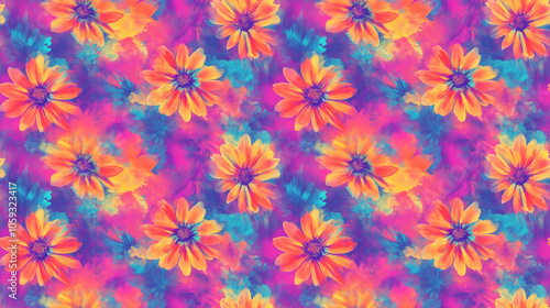 Vibrant seamless tie dye pattern featuring bohemian floral designs perfect for textile prints and home decor