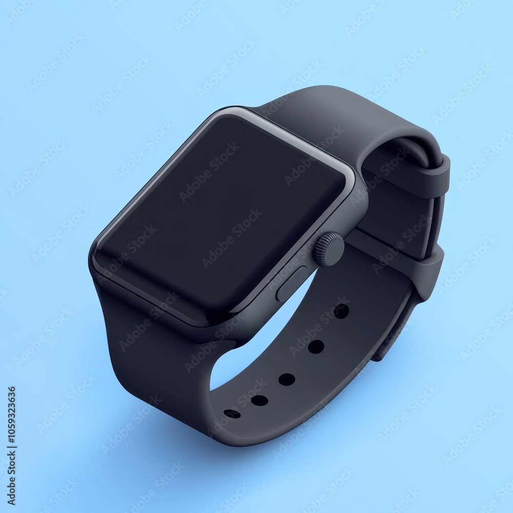 Sleek and Minimalist Smart Watch on Blue Background Sleek and Minimalist Smart Watch on Blue Background