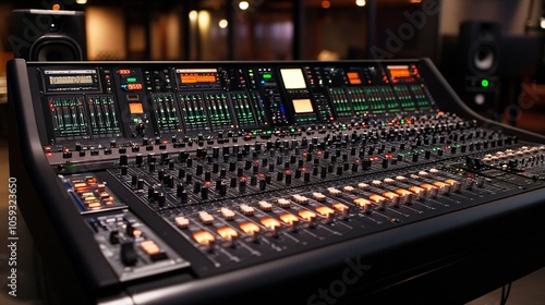 Audio mixing console with faders and knobs, symbolizing precision in sound engineering