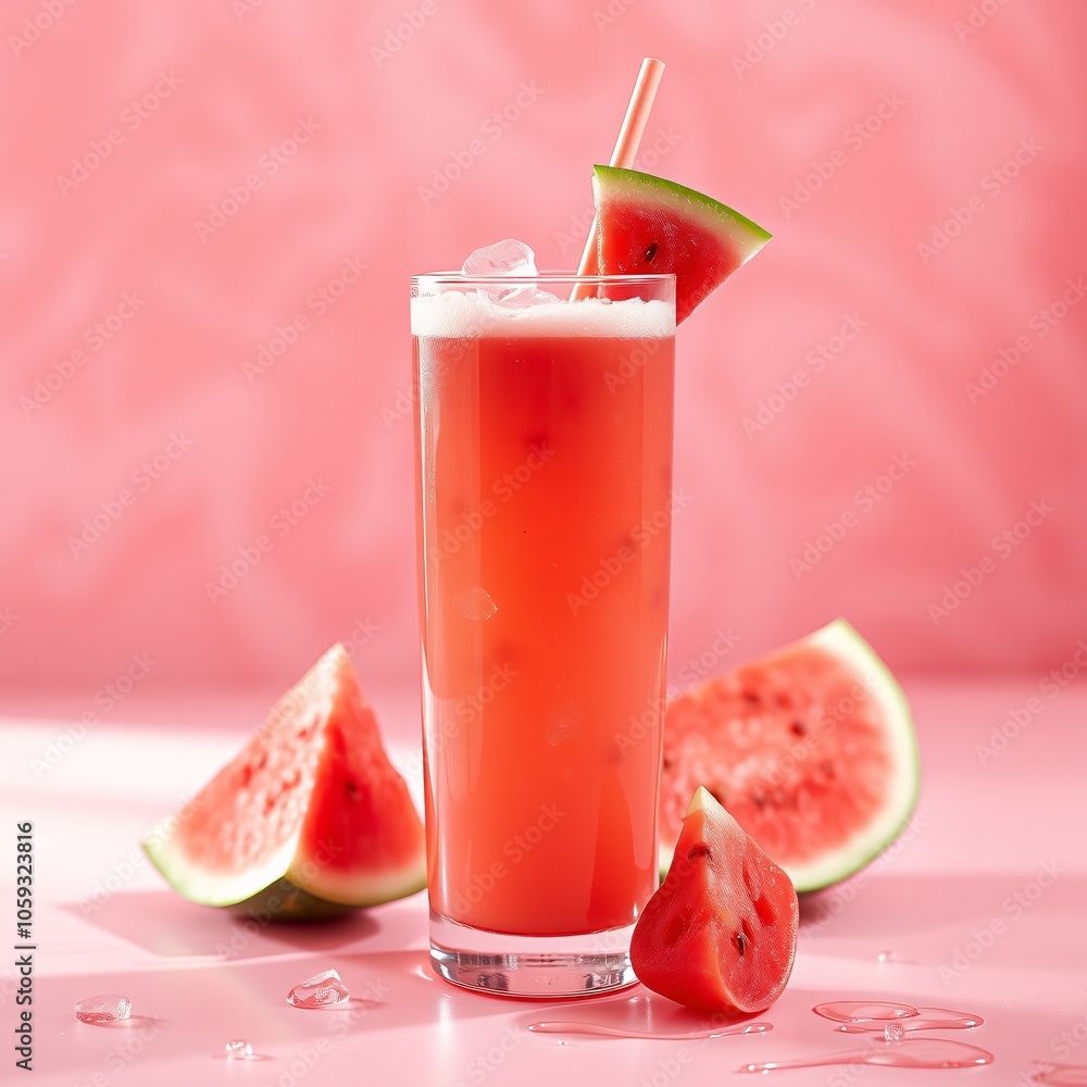 Refreshing Watermelon Juice with Fresh Fruit and Garnish Refreshing Watermelon Juice with Fresh Fruit and Garnish