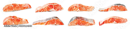 Set watercolor fish meat salmon fillet design resources elements isolated on transparent background