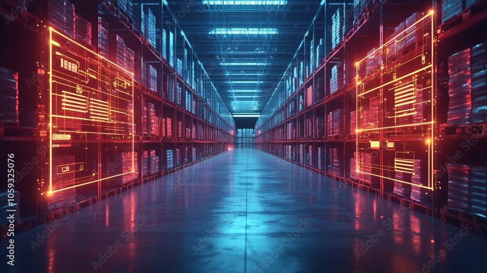 Modern Warehouse with Digital Management Concept Modern Warehouse with Digital Management Concept
