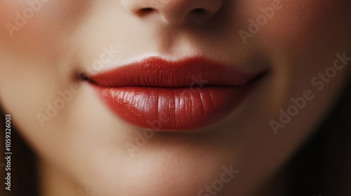 Close-up of Woman’s Red Lips Smiling 