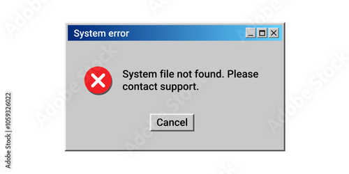 Red error message. Crash notification. Old error icon on PC. System error message.