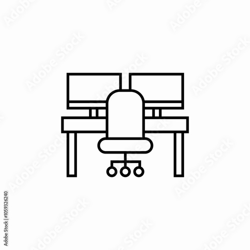 two monitors desk table icon sign vector