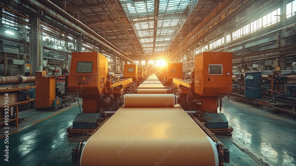 Industrial Production Line with Rolling Cardboard in a Factory Industrial Production Line with Rolling Cardboard in a Factory