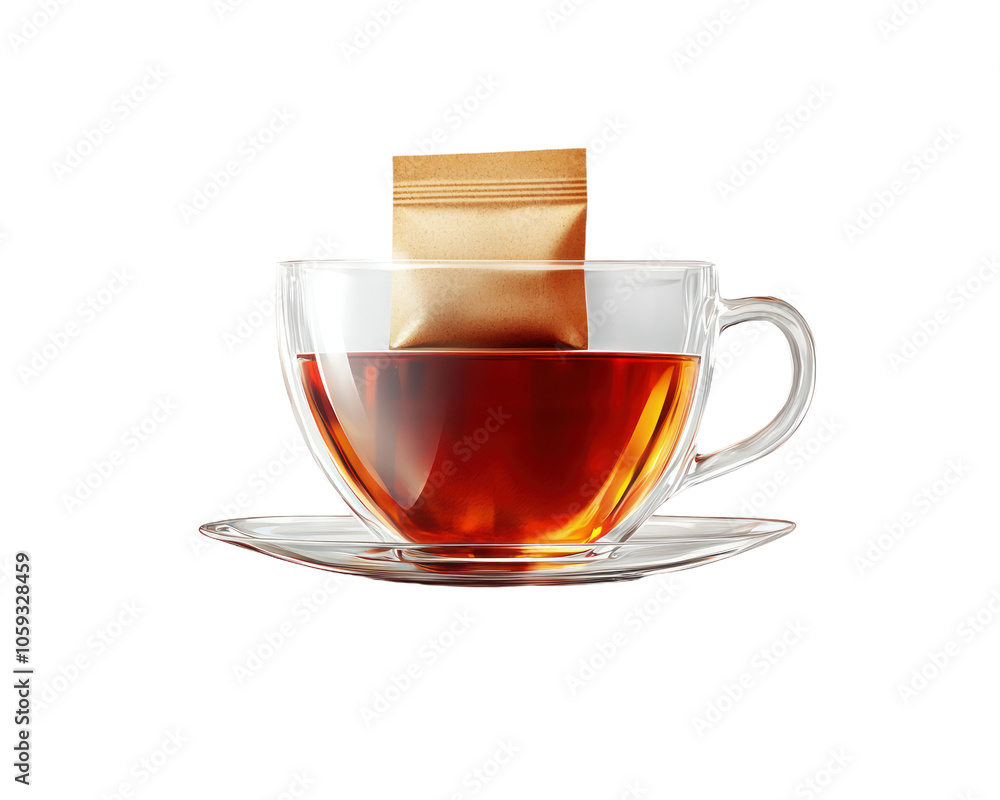Cup of tea with a tea bag in it. on Isolated transparent background Cup of tea with a tea bag in it. on Isolated transparent background