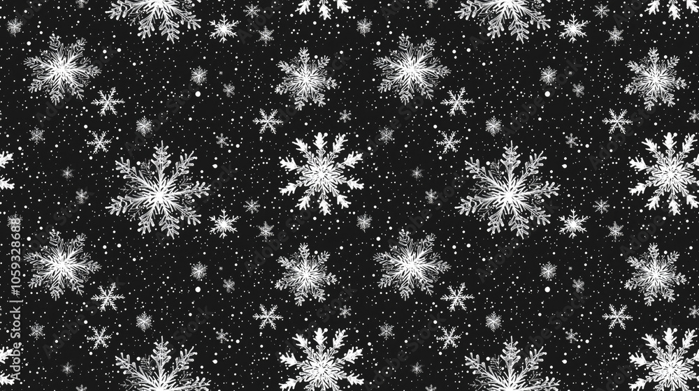 Elegant seamless winter landscape pattern featuring gray and black backgrounds adorned with intricate snowflakes and decorative white flakes ideal for seasonal designs Elegant seamless winter landscape pattern featuring gray and black backgrounds adorned with intricate snowflakes and decorative white flakes ideal for seasonal designs