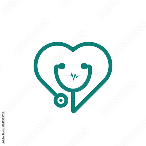 Love health symbol concept, stethoscope with line love icon on white background 