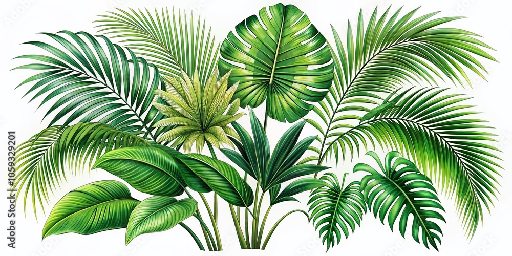 Exotic Palm Leaves Vector Illustration for Botanical Logo Design, Etching Style Jungle Foliage, Tropical Plants Engraving, Greenery Icon for Print and Digital Use Exotic Palm Leaves Vector Illustration for Botanical Logo Design, Etching Style Jungle Foliage, Tropical Plants Engraving, Greenery Icon for Print and Digital Use