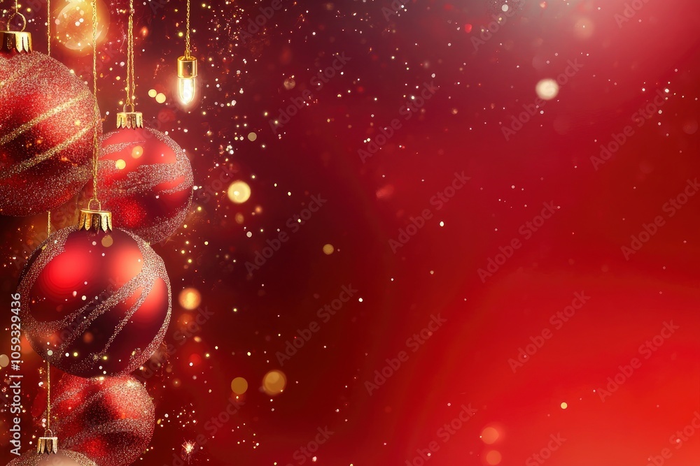 Christmas or New Year Festive red background with Christmas balls and lights with generative ai Christmas or New Year Festive red background with Christmas balls and lights with generative ai