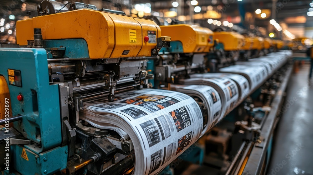 Close-up of a Printing Press with Newspapers Rolling Through It Close-up of a Printing Press with Newspapers Rolling Through It