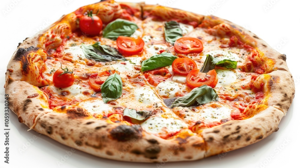 Margherita pizza displayed on white background Margherita pizza displayed on white background