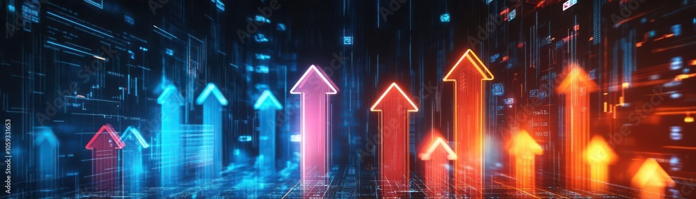 Abstract financial graph with rising arrows and futuristic HUD elements, symbolizing financial growth and data analysis Abstract financial graph with rising arrows and futuristic HUD elements, symbolizing financial growth and data analysis