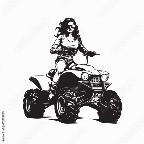 Woman Riding ATV Stock image vector isolated on white background.