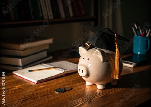 Financial Education Symbol with Piggy Bank and Graduation Cap for Saving Future Academic Expenses photo