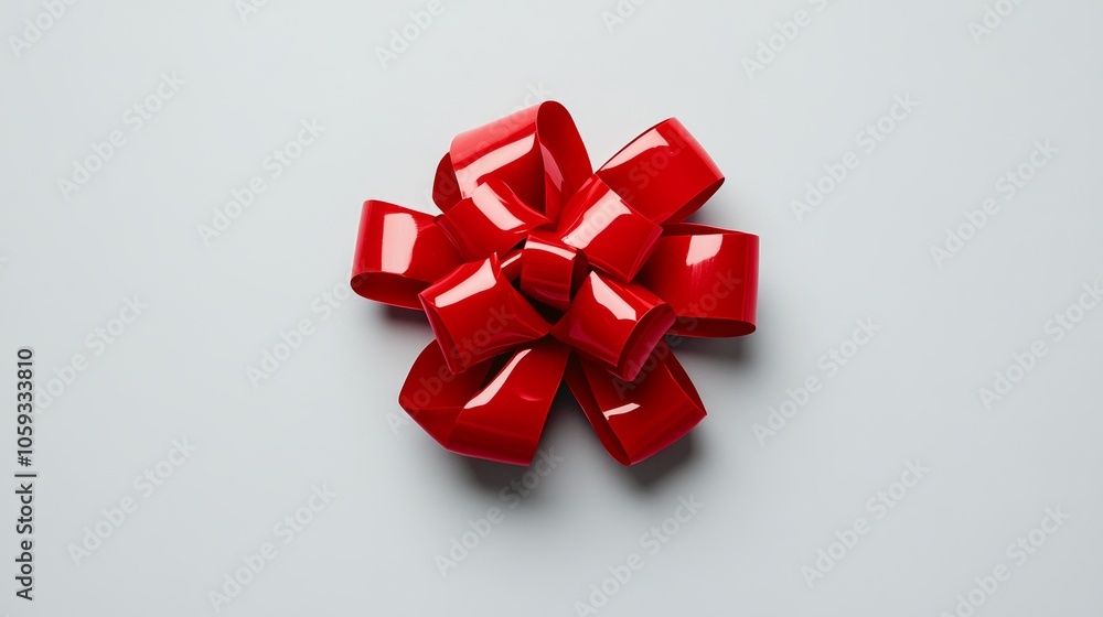 Red Shiny Gift Bow on White Background for Christmas or Birthday Celebration Red Shiny Gift Bow on White Background for Christmas or Birthday Celebration