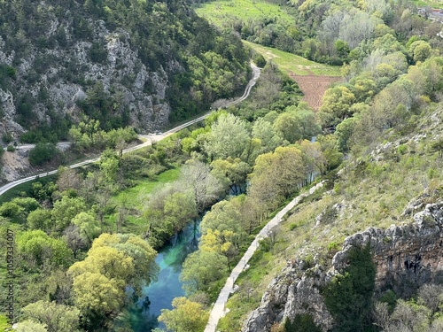 View of the Krka River from Knin Fortress, Croatia - Blick auf den Fluss Krka von der Festung Knin, Kroatien - Pogled na rijeku Krku sa Kninske tvrđave, Hrvatska photo