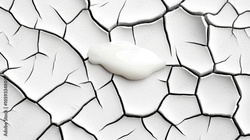 White Cream Droplet on Cracked Surface Abstract Texture Background White Cream Droplet on Cracked Surface Abstract Texture Background