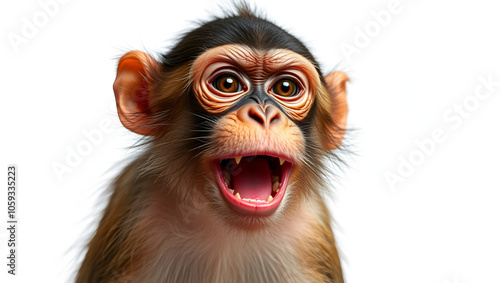 Mischievous monkey causing mischief on white background photo