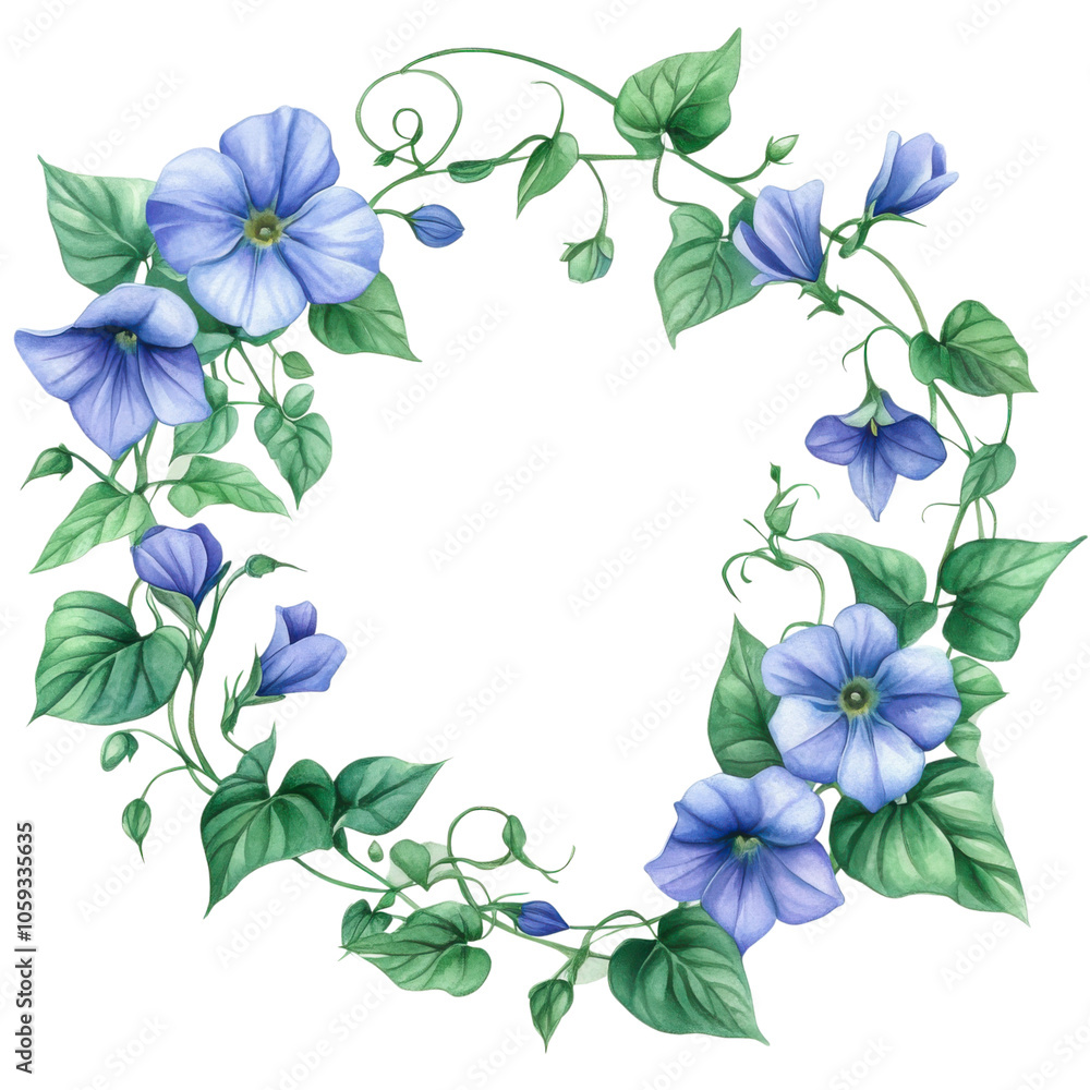 Obraz premium beautiful floral border featuring blue flowers and green leaves, perfect for adding touch of nature to any design