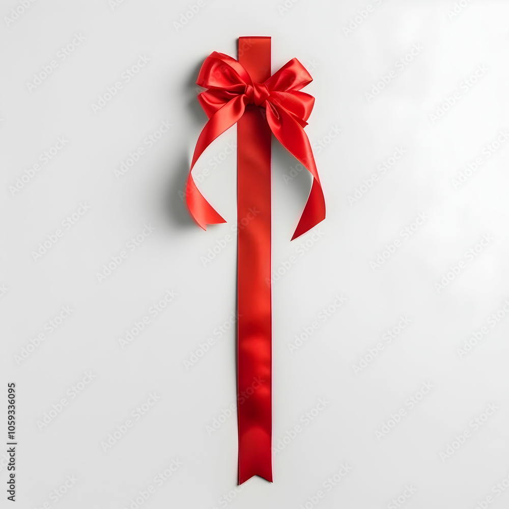 Red ribbon with a bow on a white background Red ribbon with a bow on a white background