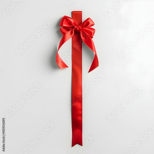 Red ribbon with a bow on a white background