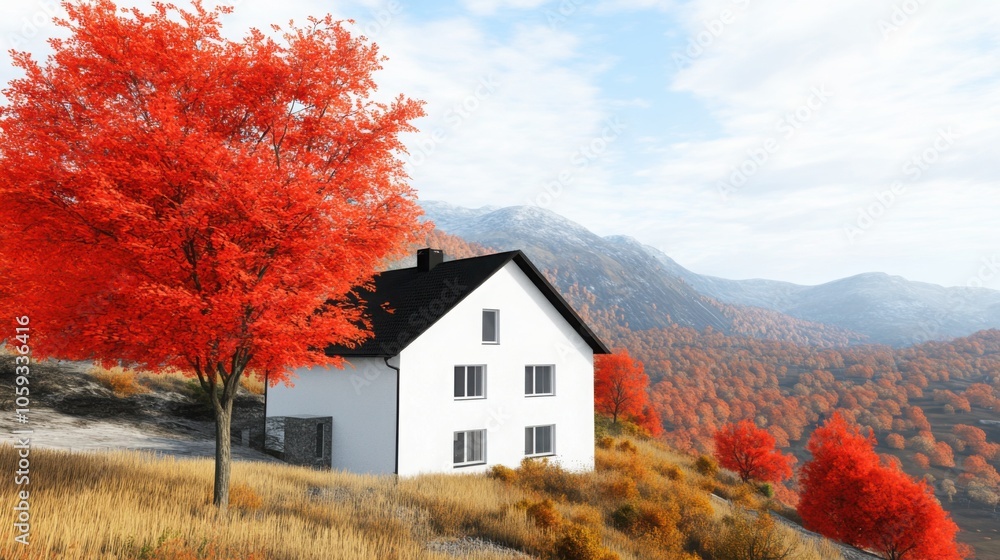 Cozy Cabin Nestled in Vibrant Autumn Woods Cozy Cabin Nestled in Vibrant Autumn Woods