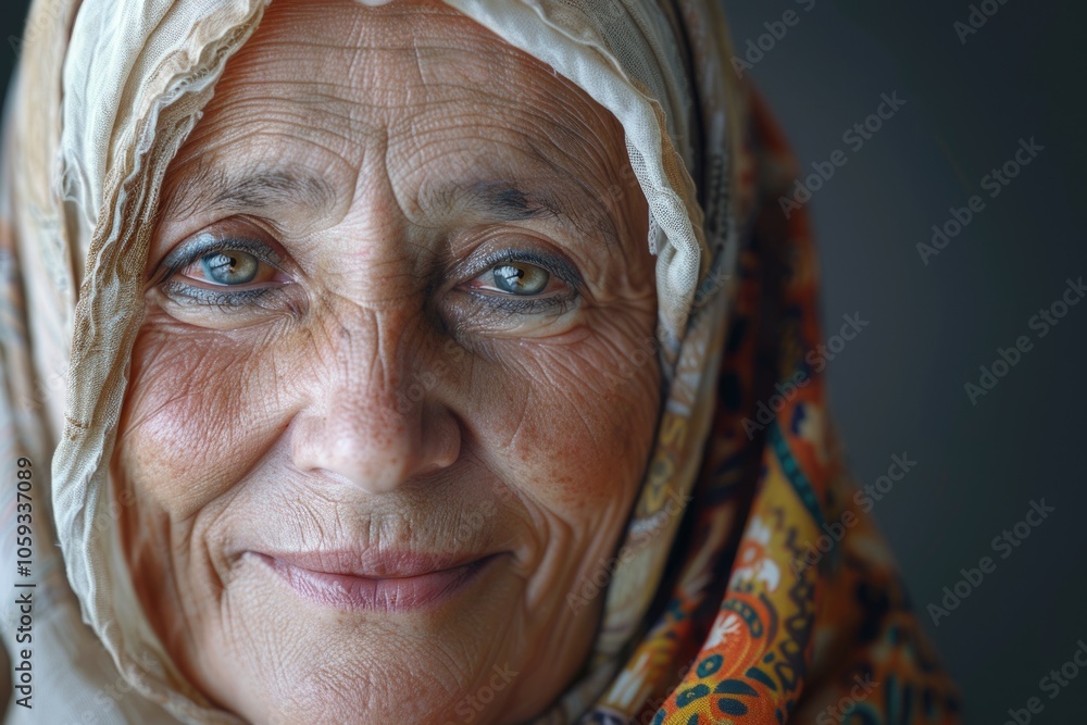 Happy middle aged woman in hijab with cheerful smile portrait. Happy middle aged woman in hijab with cheerful smile portrait.