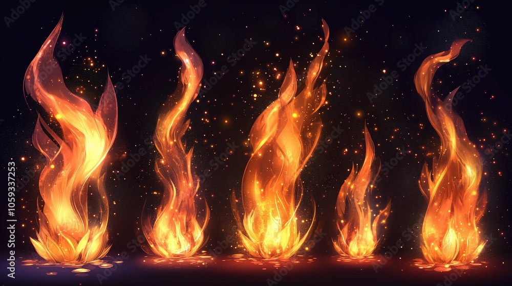 Vibrant Flames with Sparks and Glow Vibrant Flames with Sparks and Glow