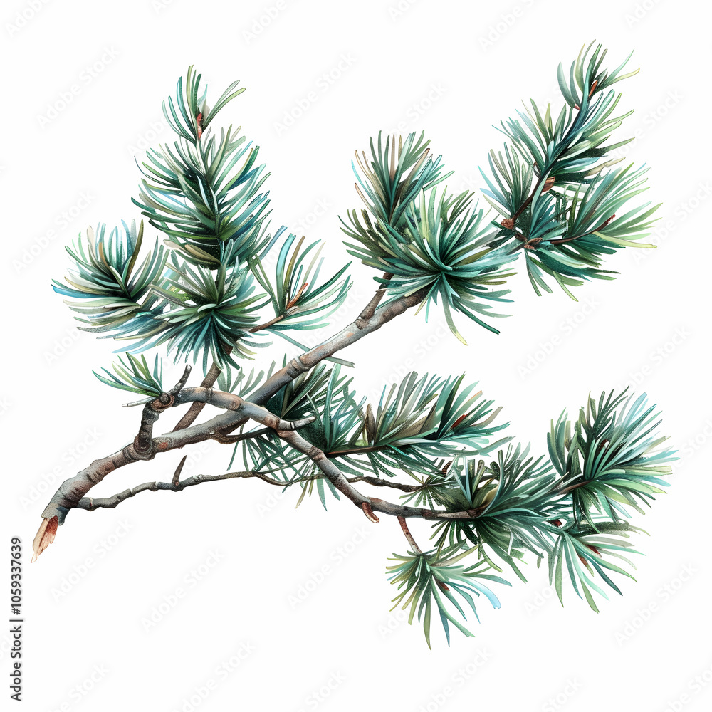 Pine tree branch , white background Pine tree branch , white background