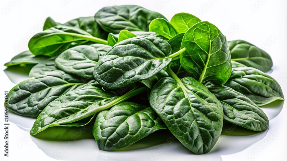 Fresh Spinach Leaves Isolated on White Background - Low Light Photography for Fresh Produce, Healthy Eating, Organic Vegetables, and Culinary Uses Fresh Spinach Leaves Isolated on White Background - Low Light Photography for Fresh Produce, Healthy Eating, Organic Vegetables, and Culinary Uses