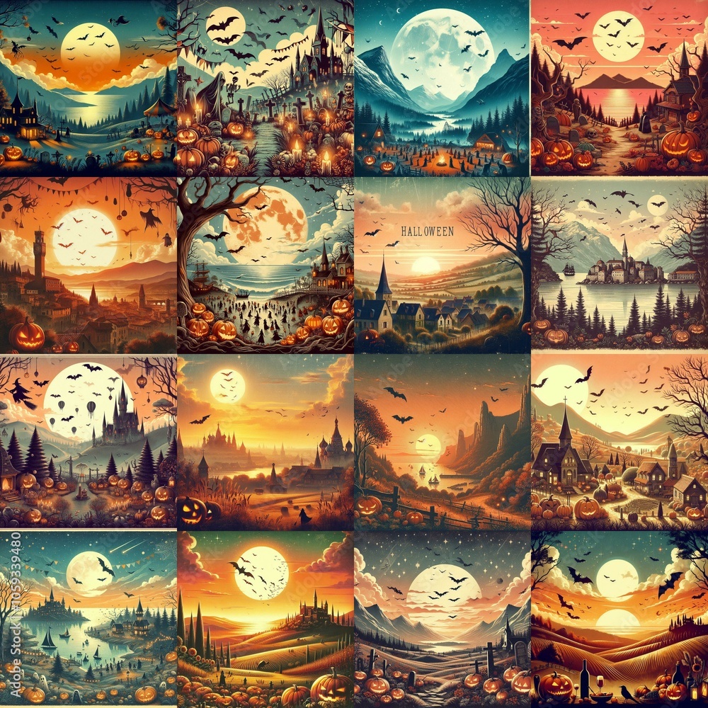 Helloween landscapes. AI generated illustration Helloween landscapes. AI generated illustration