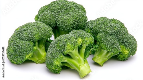 Fresh Green Broccoli Florets Isolated on White Background