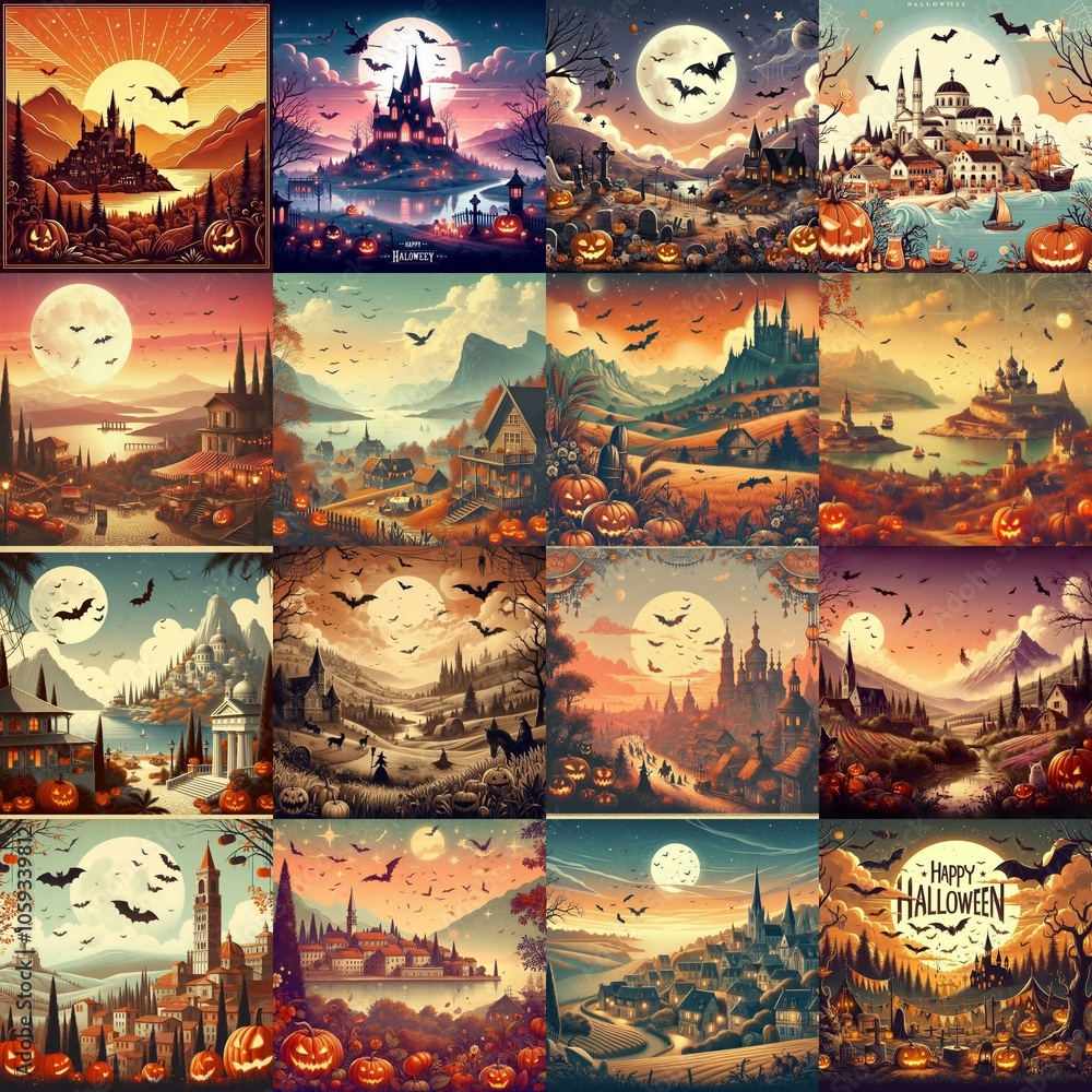 Helloween landscapes. AI generated illustration Helloween landscapes. AI generated illustration